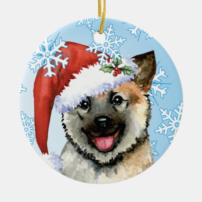 Happy Howlidays Norwegian Elkhound Ceramic Ornament (Front)