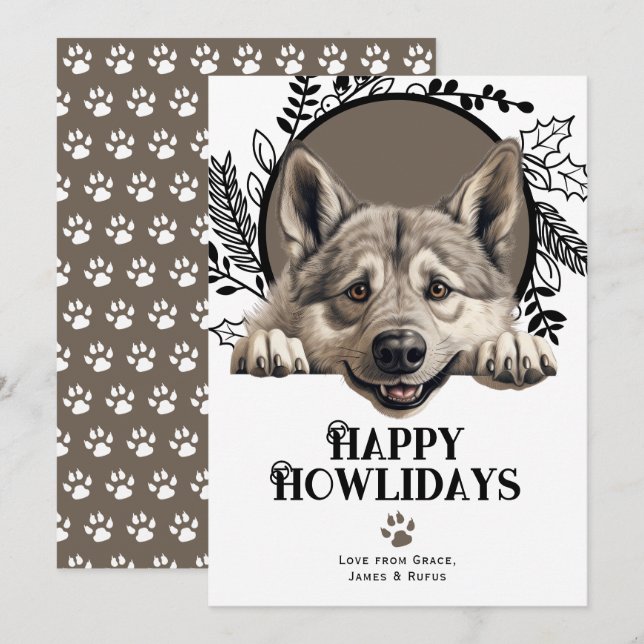 Happy Howlidays Norwegian Elkhound Dog Christmas Holiday Card (Front/Back)