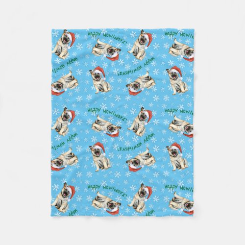 Happy Howlidays Norwegian Elkhound Fleece Blanket