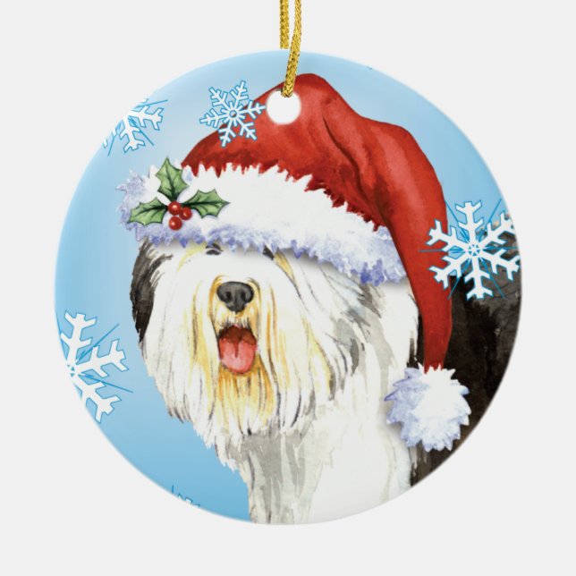 Happy Howlidays Old English Sheepdog Ceramic Ornament (Front)