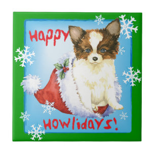 Happy Howlidays Papillon Ceramic Tile