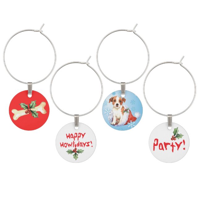 Happy Howlidays Parson Russell Terrier Wine Glass Charm (Staggered)
