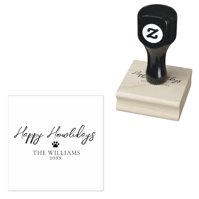 Happy Howlidays Paw Print Personalized Christmas Rubber Stamp (Stamped)