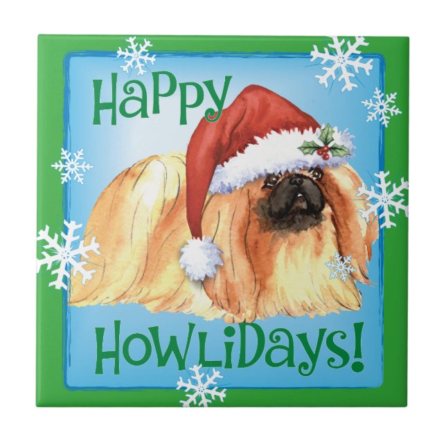Happy Howlidays Pekingese Tile (Front)