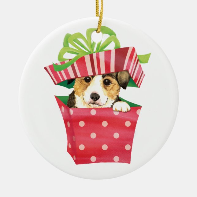 Happy Howlidays Pembroke Welsh Corgi Ceramic Ornament (Front)