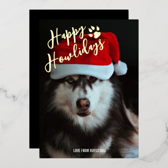 Happy Howlidays Personalized Photo Foil Holiday Card (Front/Back)