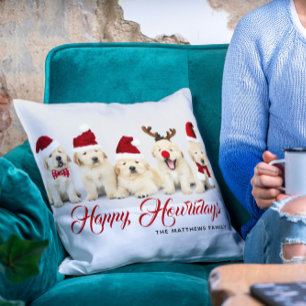 Happy Howlidays Pet Dog Holiday Photo Christmas Throw Pillow