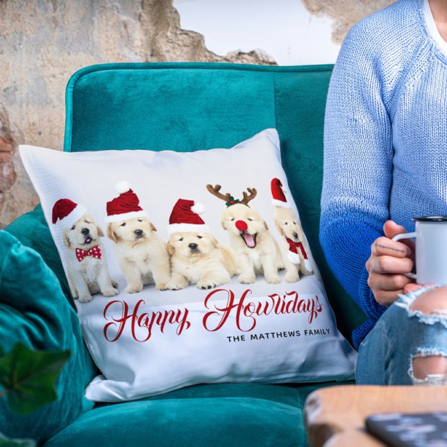 Happy Howlidays Pet Dog Holiday Photo | Christmas Throw Pillow (Creator Uploaded)