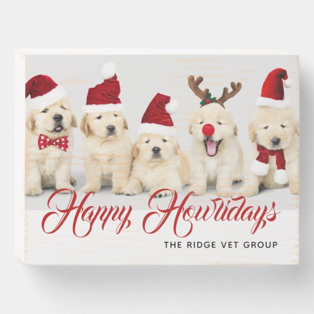 Happy Howlidays Pet Dog Holiday Photo | Christmas Wooden Box Sign (Front Horizontal)