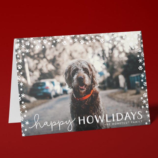 Happy Howlidays Pet Lover Holiday Greeting Card (folded Christmas photo card for dog lovers with photo and printed custom message inside)