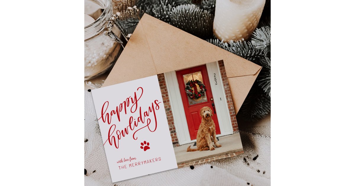 Happy Howlidays Pet Paw Holiday Dog Photo Card | Zazzle