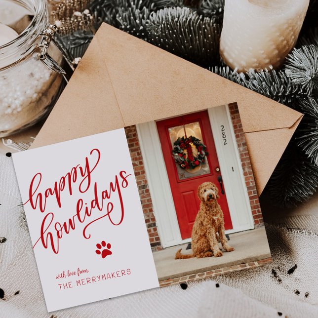 Happy Howlidays Pet Paw Holiday Dog Photo Card (Creator Uploaded)