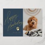 Happy Howlidays Pet Photo Christmas Foil Holiday Card<br><div class="desc">This pet themed holiday photo card features modern hand-lettering in foil (color of your choice) that says "Happy Holidays" and a paw illustration. The back comes with a matching paw print pattern and an additional photo for a lasting impression. Simply add your photos and text using the templates provided. To...</div>