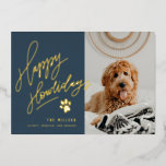 Happy Howlidays Pet Photo Christmas Foil Holiday Card<br><div class="desc">This pet themed holiday photo card features modern hand-lettering in foil (color of your choice) that says "Happy Holidays" and a paw illustration. The back comes with a matching paw print pattern and an additional photo for a lasting impression. Simply add your photos and text using the templates provided. To...</div>