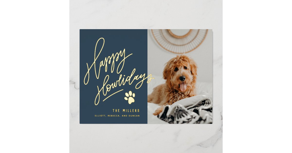 Happy Howlidays Pet Photo Christmas Foil Holiday Card | Zazzle
