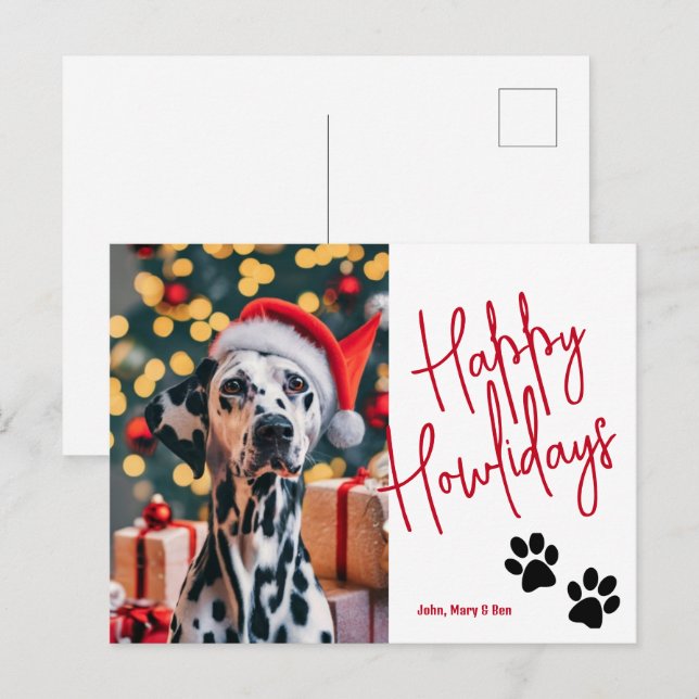 Happy Howlidays Pet Photo Christmas Red Postcard (Front/Back)