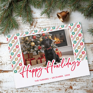 Happy Howlidays Pet Photo Paw Print Script Letterpress Photo Cards