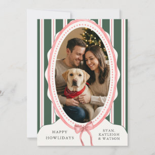 Happy Howlidays Pink Bow Pet Dog Photo Holiday Card