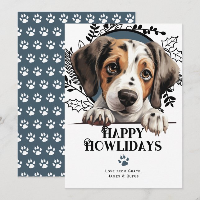 Happy Howlidays Pointer Dog Christmas Holiday Card (Front/Back)