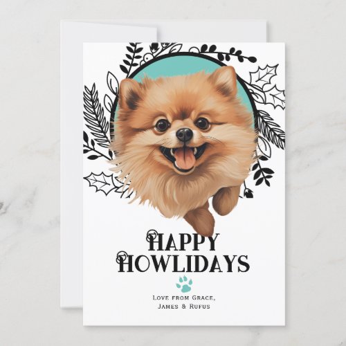 Happy Howlidays Pomeranian Dog Christmas Holiday Card