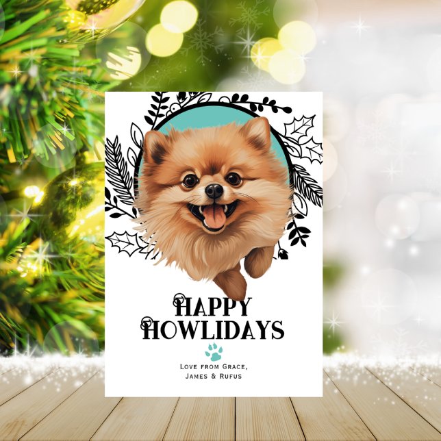Happy Howlidays Pomeranian Dog Christmas Holiday Card (Happy Howlidays Pomeranian Dog Christmas Holiday Card by Ricaso. Cute dog breed holiday cards)