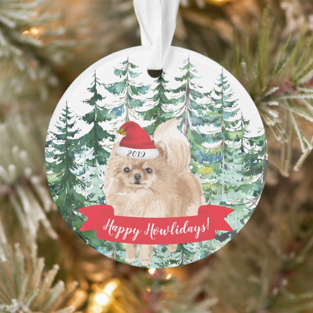 Happy Howlidays Pomeranian  Dog Christmas Ornament (Tree)