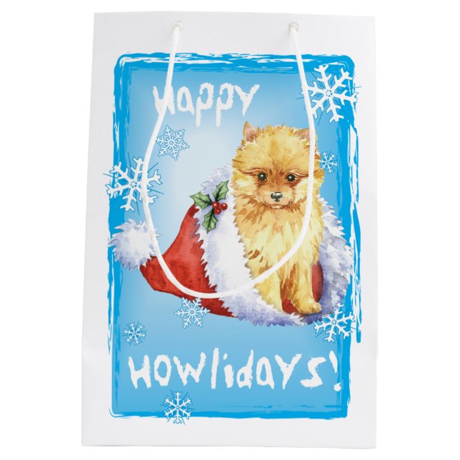 Happy Howlidays Pomeranian Medium Gift Bag (Back)