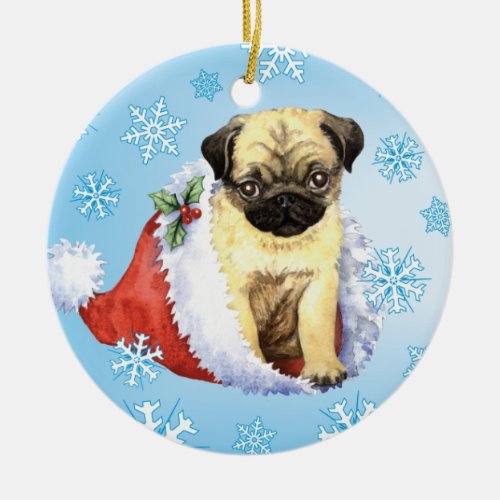 Happy Howlidays Pug Ceramic Ornament