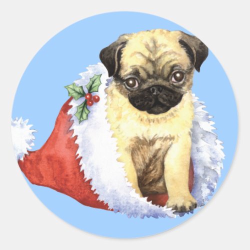 Happy Howlidays Pug Classic Round Sticker