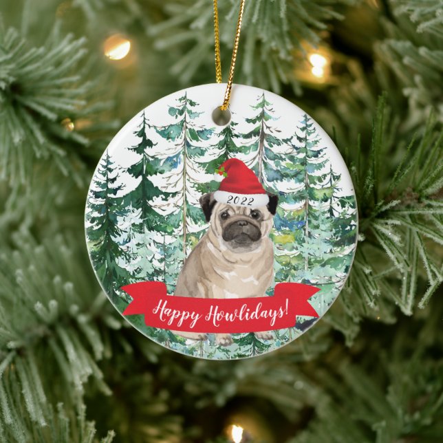 Happy Howlidays Pug Dog Christmas Ornament (Tree)