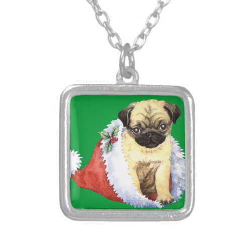 Happy Howlidays Pug Silver Plated Necklace