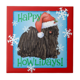 Happy Howlidays Puli Ceramic Tile