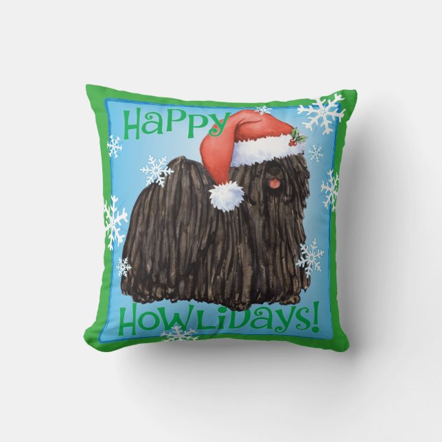 Happy Howlidays Puli Throw Pillow (Front)
