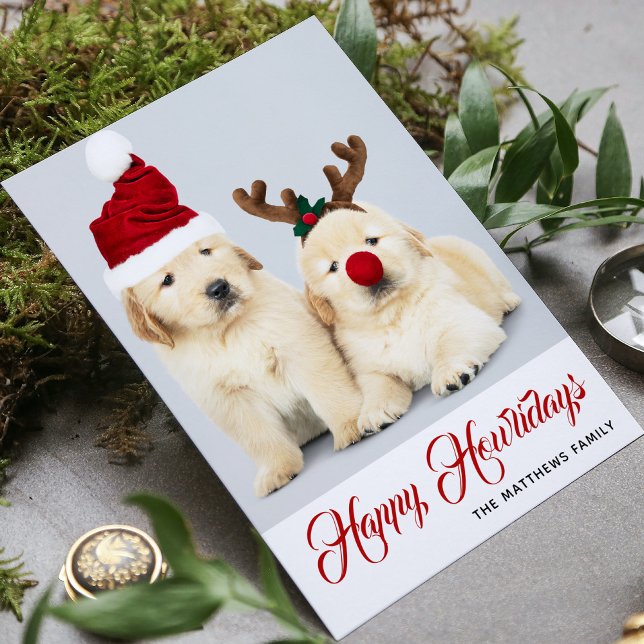 Happy Howlidays Puppy Dog Holiday Photo Christmas Card (Creator Uploaded)