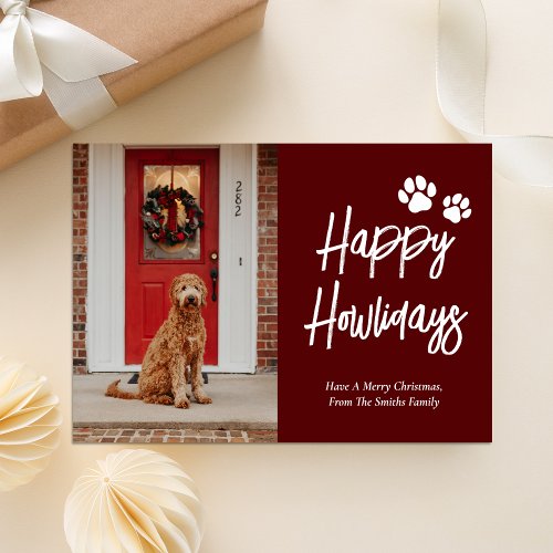 Happy Howlidays Red Calligraphy Pet Photo Holiday Card