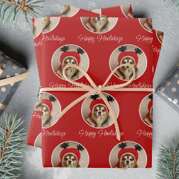 Happy Howlidays Red Dog Pet Photo  Wrapping Paper Sheets