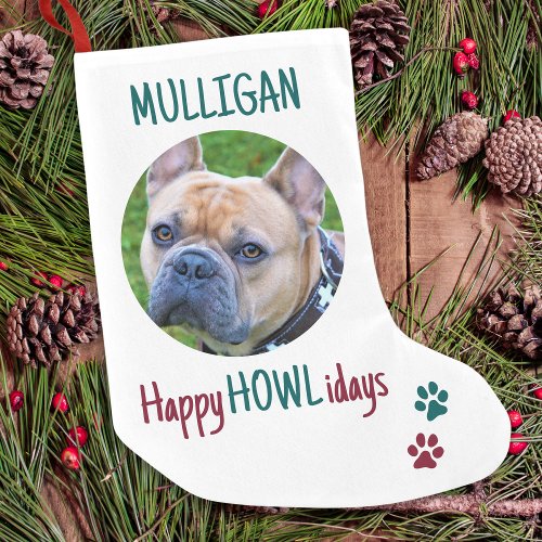 Happy HOWLidays Red Green Christmas Pet Photo Small Christmas Stocking