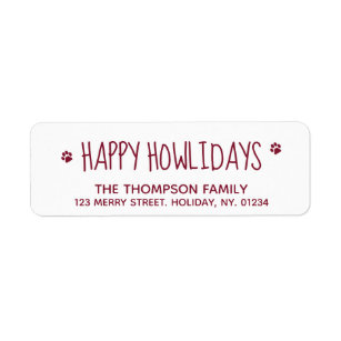 Happy Howlidays Red Pet Dog Lover Modern Cute Label