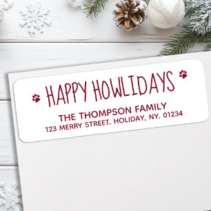 Happy Howlidays Red Pet Dog Lover Modern Cute Label