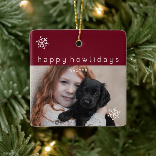Happy Howlidays Red Photo Dog Ceramic Ornament