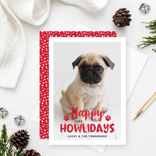 Happy Howlidays Red Puppy Dog Photo Holiday Card