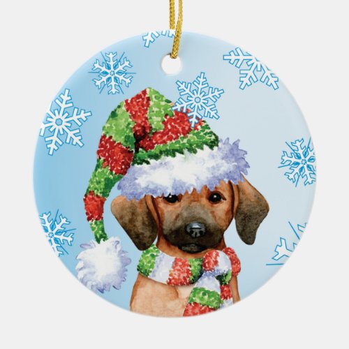 Happy Howlidays Redbone Ceramic Ornament