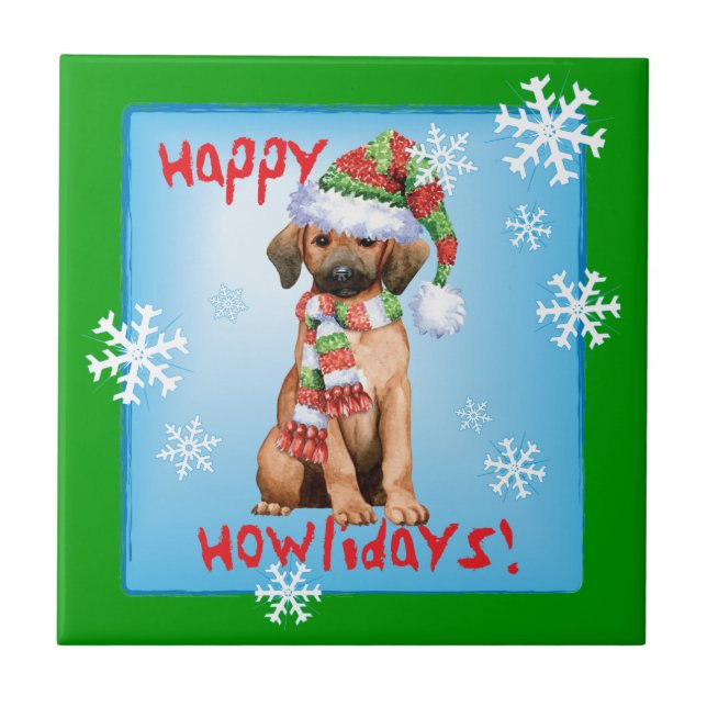 Happy Howlidays Redbone Ceramic Tile (Front)