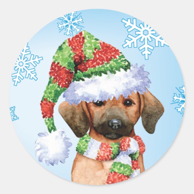 Happy Howlidays Redbone Classic Round Sticker (Front)