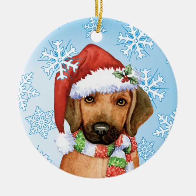 Happy Howlidays Rhodesian Ridgeback Ceramic Ornament (Front)