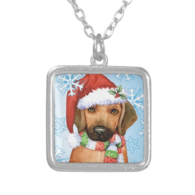 Happy Howlidays Rhodesian Ridgeback Silver Plated Necklace (Front)