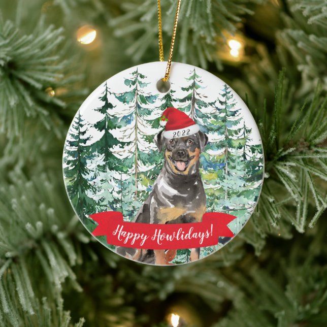 Happy Howlidays Rottweiler Dog Christmas Ornament (Tree)