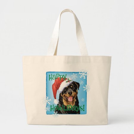 Happy Howlidays Rottweiler Large Tote Bag