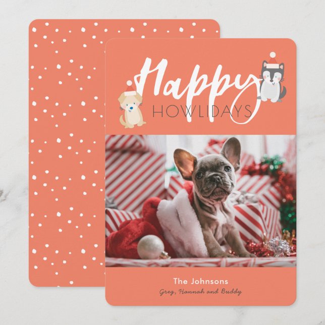 Happy Howlidays Santa Puppies Red Holiday Card (Front/Back)