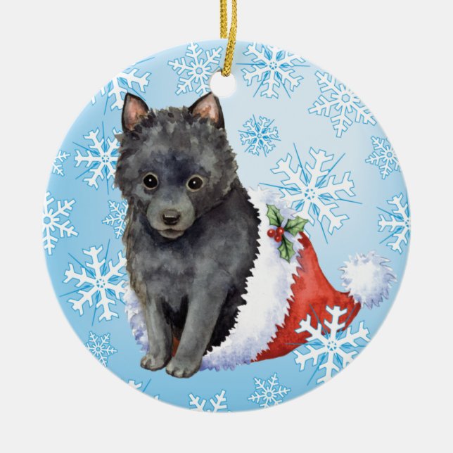 Happy Howlidays Schipperke Ceramic Ornament (Front)